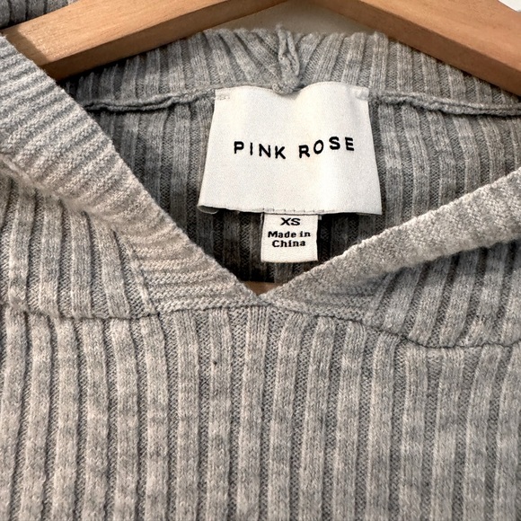 Ribbed Cropped Gray Hooded Sweater XSmall - Picture 2 of 5